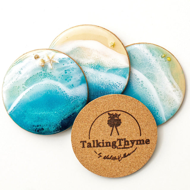 Resin Ocean Wave Coasters: Beach Theme Wood Coasters