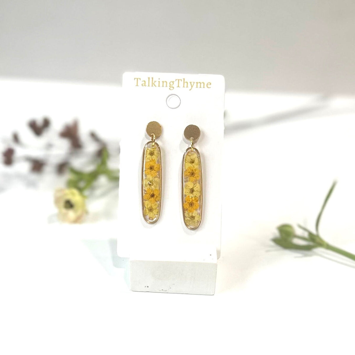 Real Forget-Me-Not Resin Earrings: 18K Gold Filled Floral Jewelry