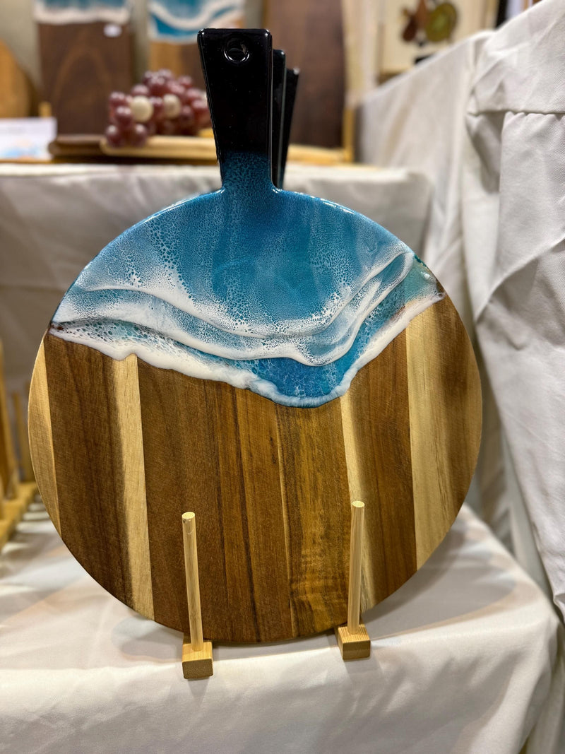 Ocean Resin Charcuterie Board: Recycled Acacia Wood, Food Safe