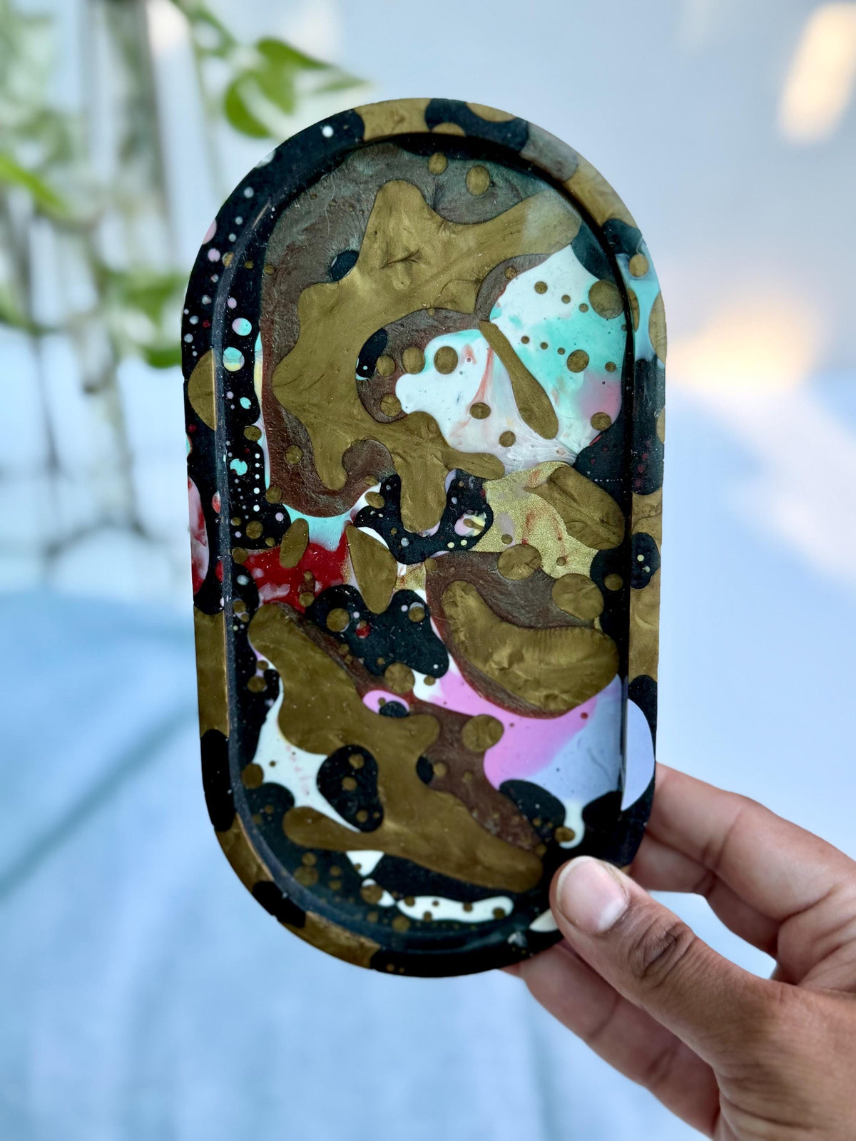 Handmade Abstract Resin Tray: Modern Trinket Dish, Spoon Rest (7x4 in