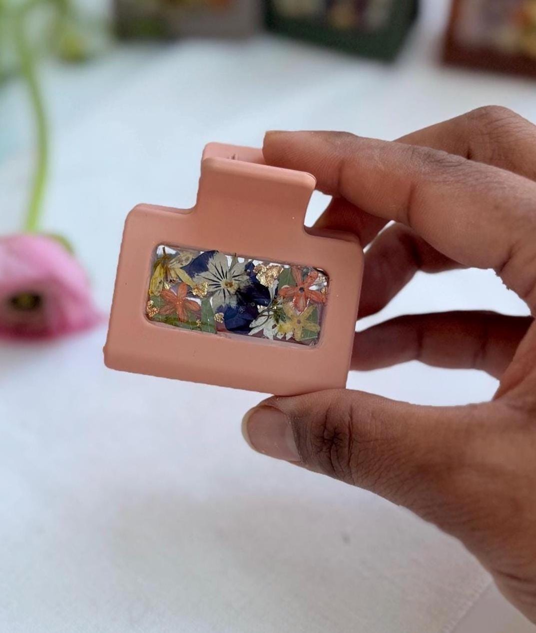 Real Pressed Flower Resin Claw Clip