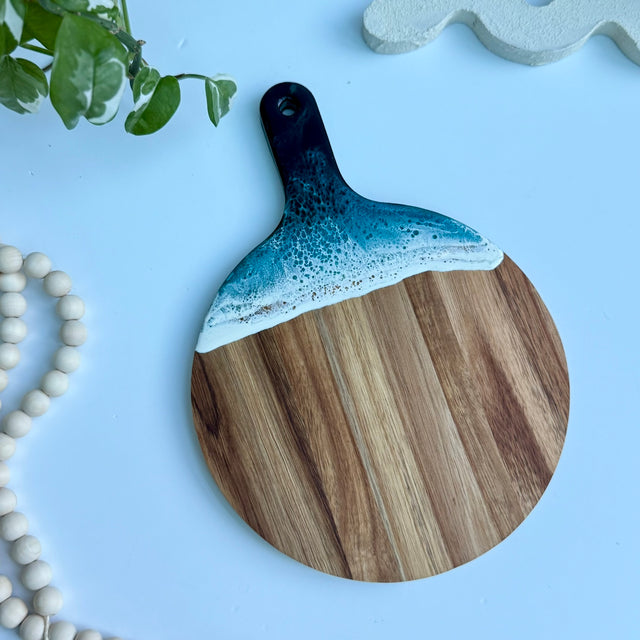 Mini Cheese Board with Ocean Wave Resin Art – 6" x 8" Handmade Customizable Gift