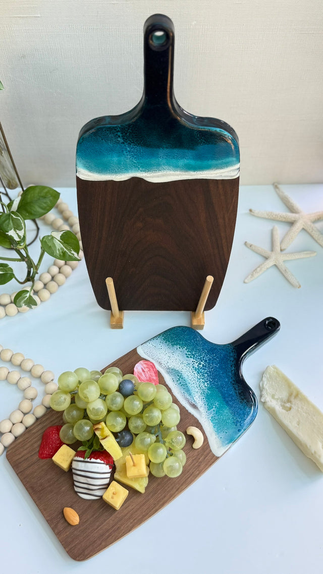 Ocean Wave Resin Art Cutting Board – 14" x 9" Acacia Wood Charcuterie Board, Personalized Gift & Corporate Gift