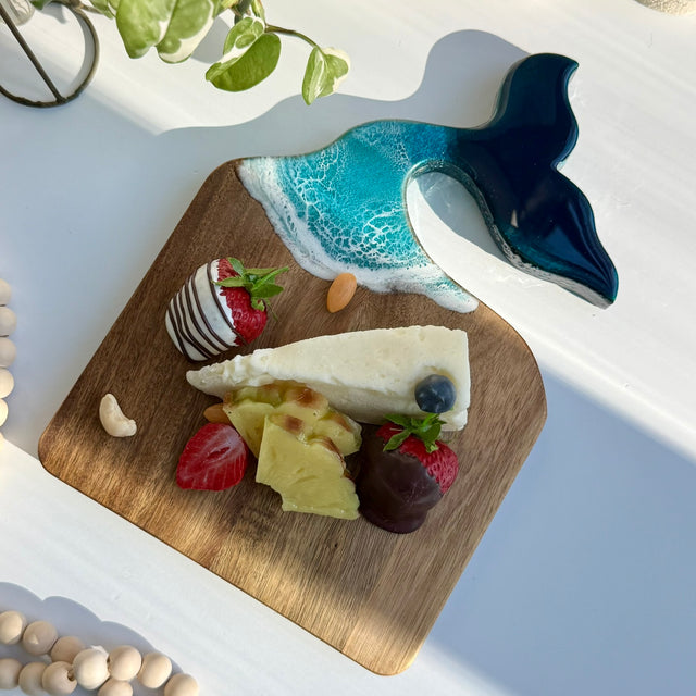 Whale Tail Resin on Wood Cheese Board