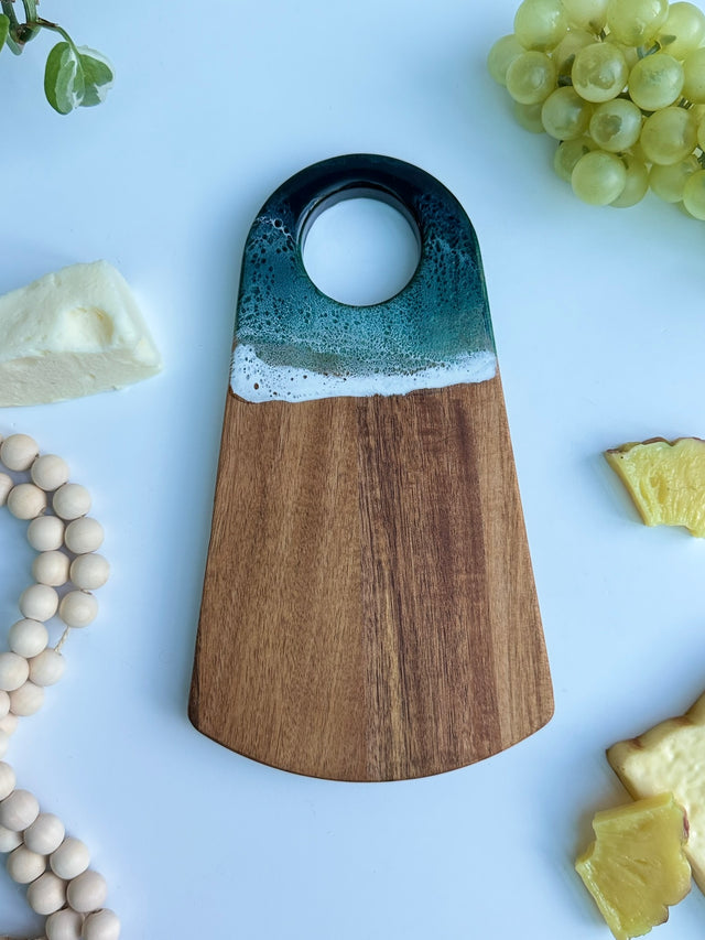 Mini Handmade Cheese Board with Ocean Resin Waves – Eco-Friendly, Customizable & Gift-Ready