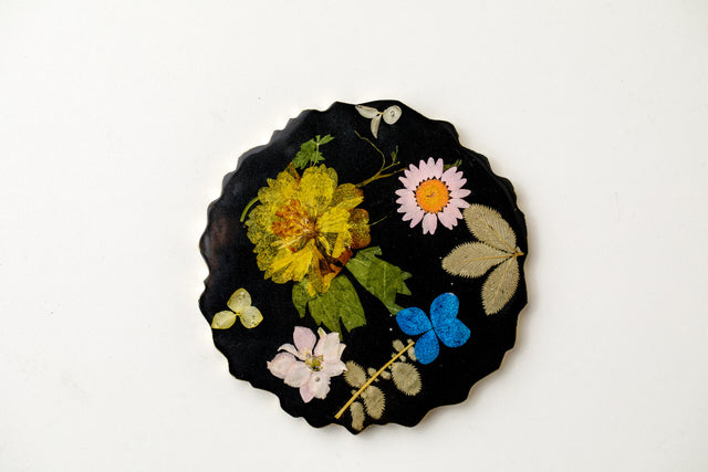 Press flower Black coaster set of 4