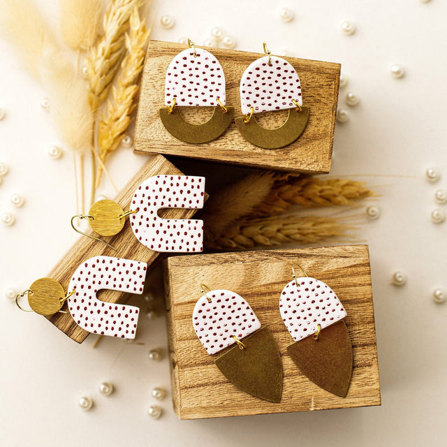 Handmade Polka Dot Polymer Clay Earrings: 18K Gold Wires