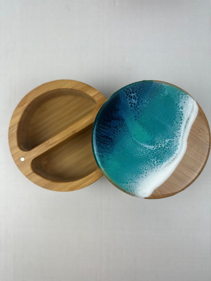 Epoxy Resin Ocean Art Bamboo Bowl: Salt, Spice, Jewelry