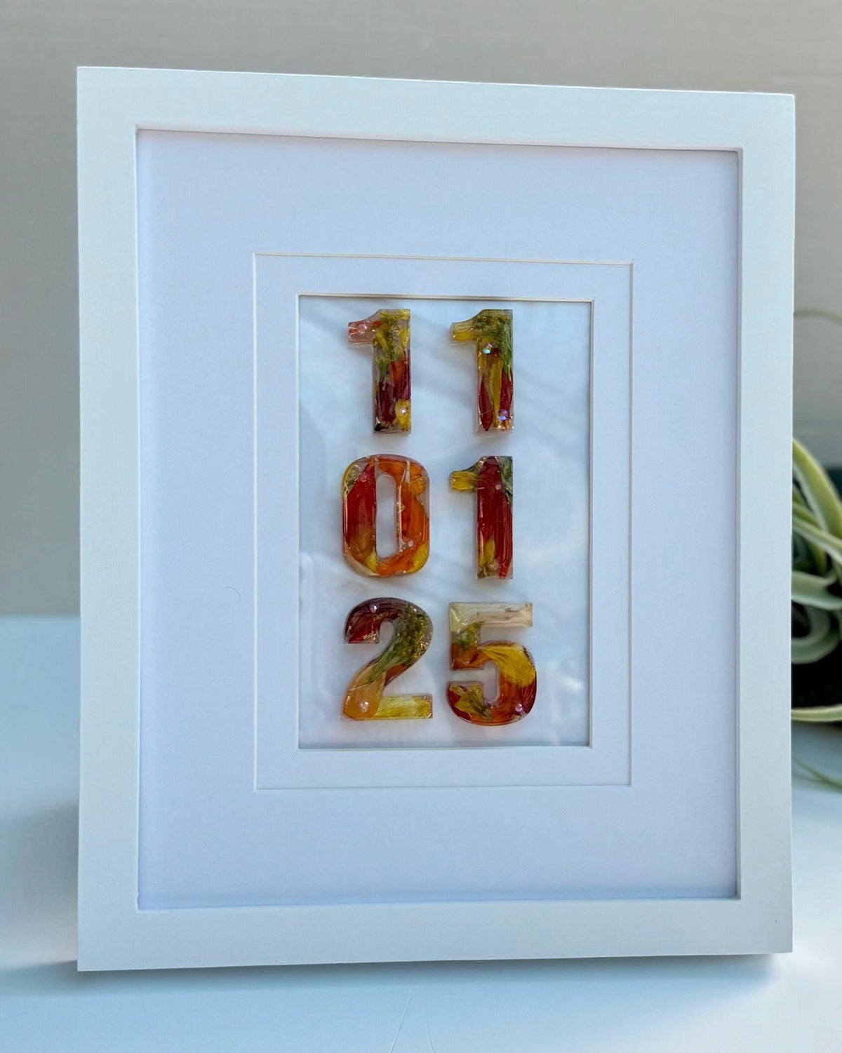 Real Flower Resin Date Frame, Bridal Bouquet Preservation, Wedding Anniversary Keepsake, 8x10 Wall Decor
