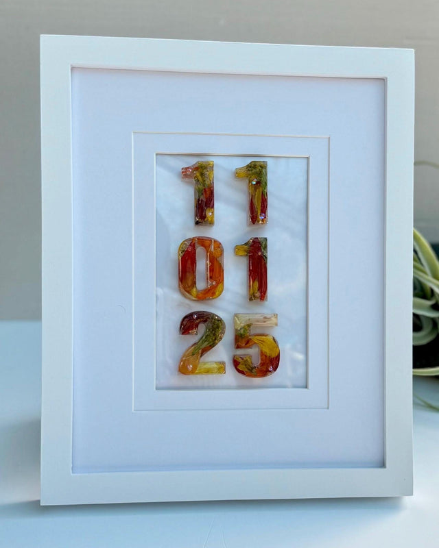 Real Flower Resin Date Frame, Bridal Bouquet Preservation, Wedding Anniversary Keepsake, 8x10 Wall Decor